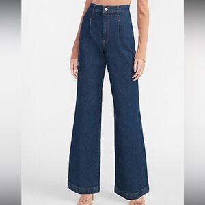 Express Super High Waisted Dark Wash Wide Leg Jeans size 10 Long
